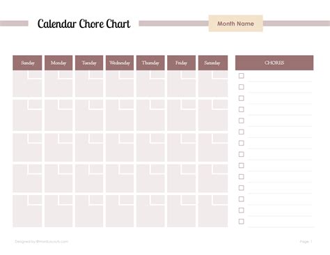 Printable Monthly Chore Chart Template - WordLayouts