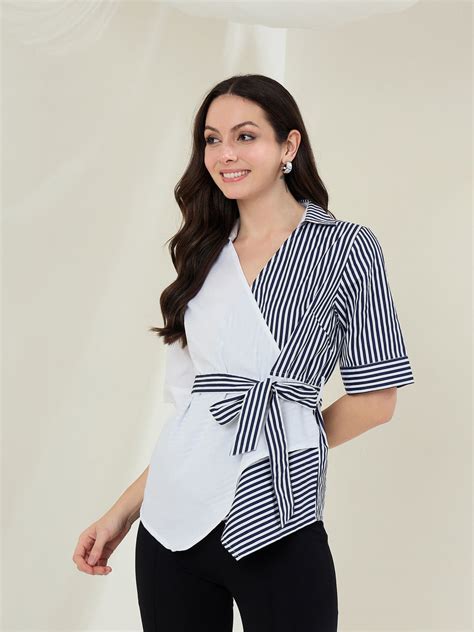 StyleStone Women's Striped Color Block Wrap Top – Stylestone