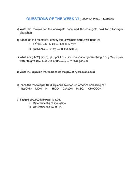 Questions OF THE WEEK 6 - QUESTIONS OF THE WEEK VI (Based on Week 6 Material) a) Write the ...
