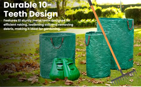 Spanco Heavy Duty Garden Rake (10 Teeth) with Long Handle for Quick ...