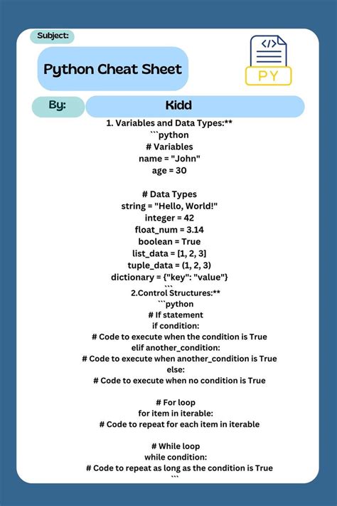 Image result for Python Language Cheat Sheet