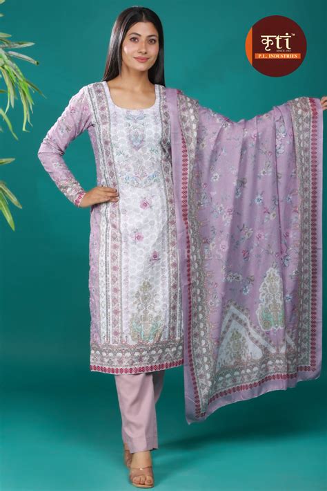 KRITI Unstitched Floral Print Cotton Suit With Dupatta Light Purple Co ...