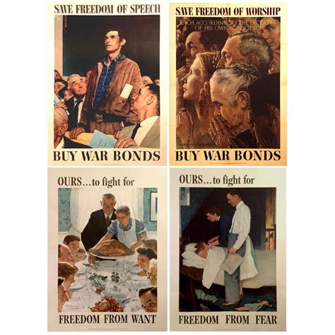 Complete Set of Four Freedoms Posters by Norman Rockwell, 1943 For Sale ...