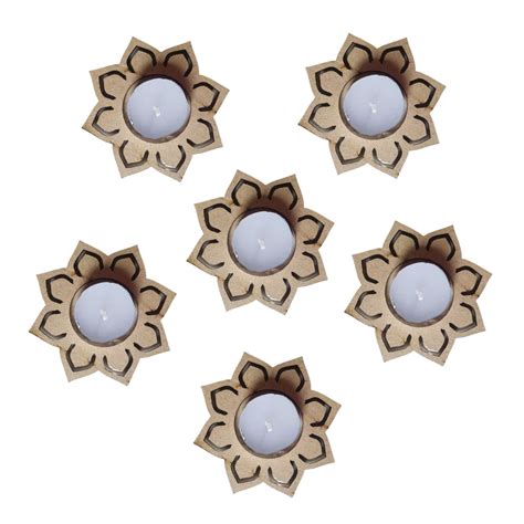 Buy Yorkker Wooden MDF DIY Tea Light Candle Holder with Candles- (Set ...