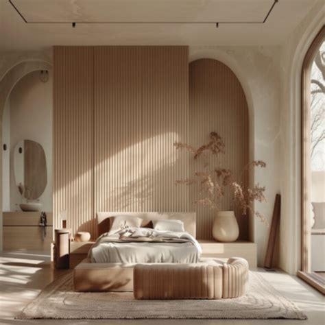 Contemporary Master Bedroom Design With Ornamental Beige Accent Wall ...