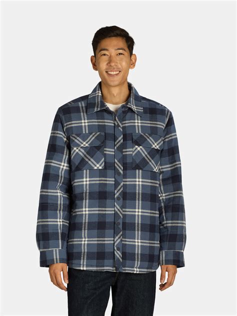 George Men's Fleece Lined Flannel Shirt Jacket, Sizes S-3XL, Warm and ...