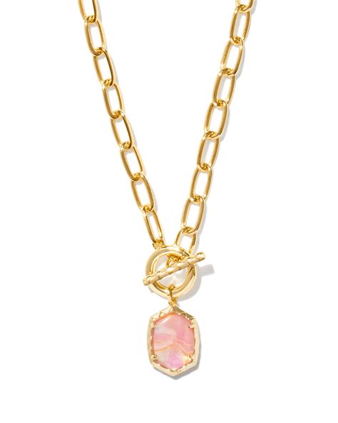 Daphne Convertible Gold Link and Chain Necklace in Light Pink ...
