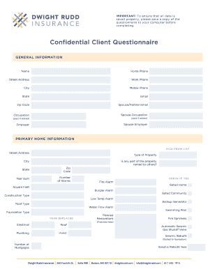 Dwight Rudd Insurance Confidential Client Questionnaire - Fill and Sign ...
