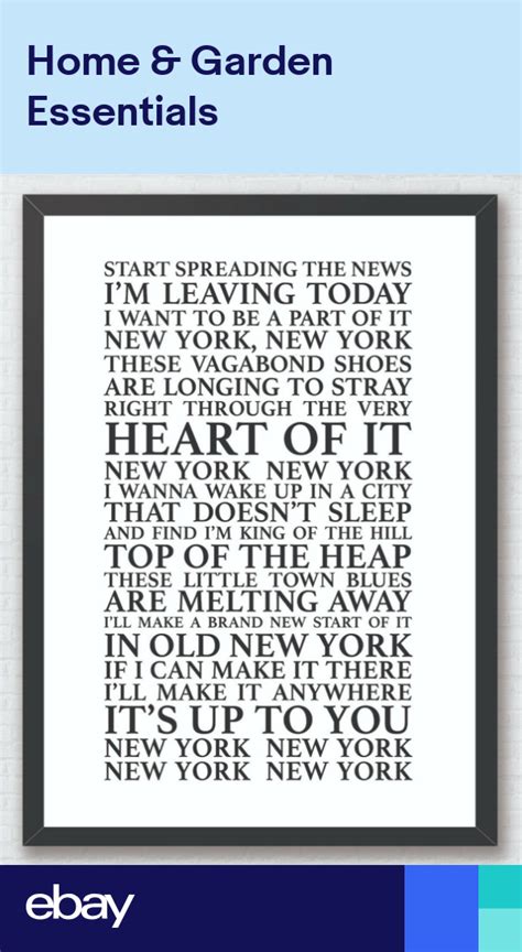 New York New York - Frank Sinatra Song Lyrics Typography Print Poster ...