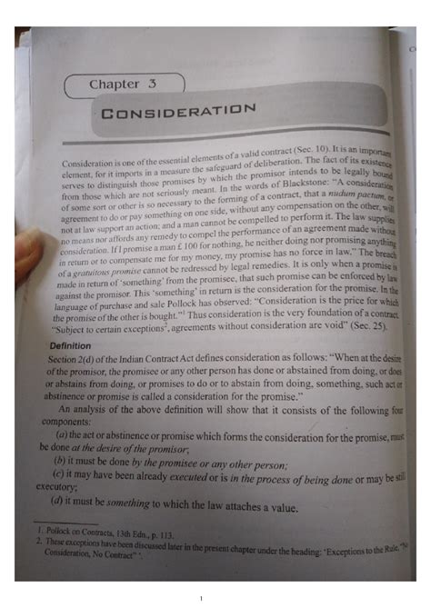Chapter 3: Consideration in Contract Law (Sec. 10) - Key Elements - Studocu