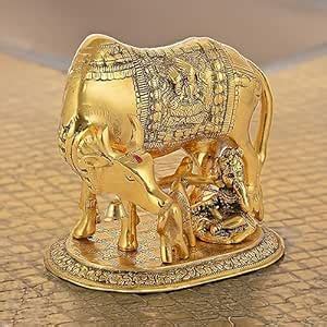 Buy UrbanShilp Metal Kamdhenu Cow Calf with Laddu Gopal for Home Decor ...