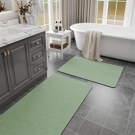 Amazon.com: Sage Green Bath Mat Set 2 Piece - Quick Dry Super Absorbent ...