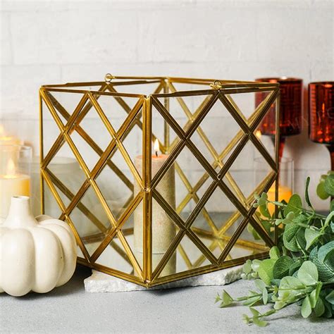 Buy Square Gold Plated Metal With Clear Glass Candle Lantern Online in ...