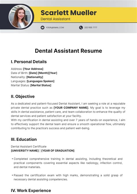 Free Dental Assistant Resume Template to Edit Online