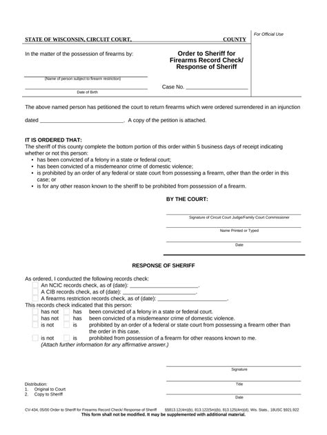 Wisconsin Firearms Record Check Order - Blank Fillable Template | Fill ...