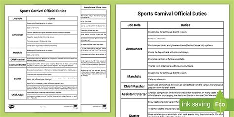 Sports Carnival Official Duties