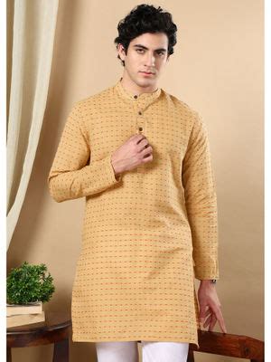 Buy TATTVA Geometric Woven Design Mandarin Collar Pure Cotton Straight ...