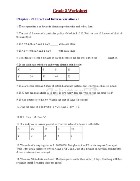 Chapter - 22 Direct and Inverse Variations - Grade 8 Worksheet Chapter ...