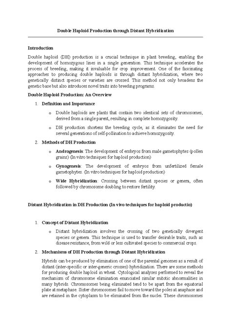 Double haploid production through distant hybridization - Double ...