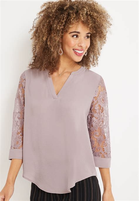 Atwood Floral 3/4 Lace Sleeve Popover Blouse | maurices
