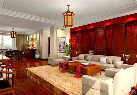 新中式豪宅简约客厅壁画装修效果图 – 设计本装修效果图