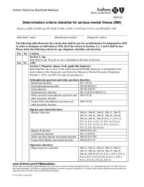 Fillable Online Determination criteria checklist for serious mental ...