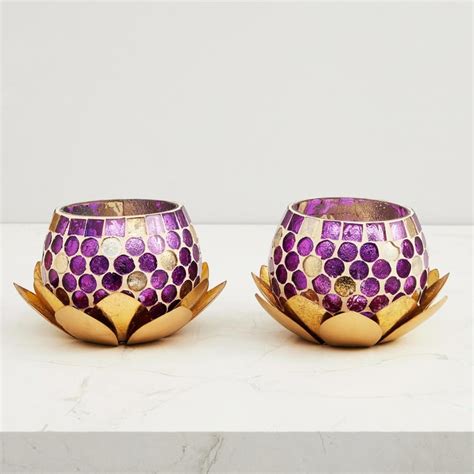 Buy Nova Round Set Of 2Pcs. Votive Holders - Glass - Purple from Home ...
