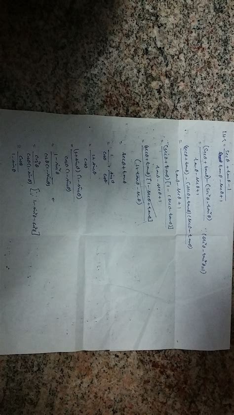 Sec theta +tan theta-1/tan theta-sec theta+1=cos theta/1-sin theta ...