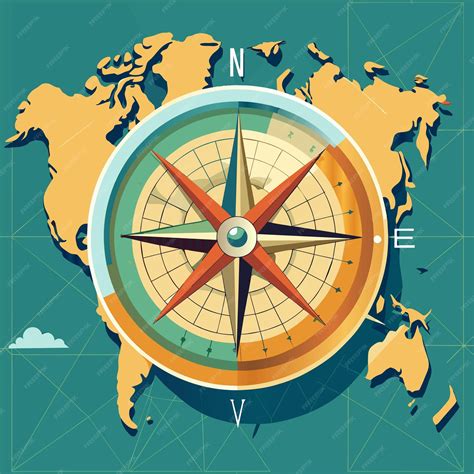 Premium Vector | A map of the world with a compass and a map of the world