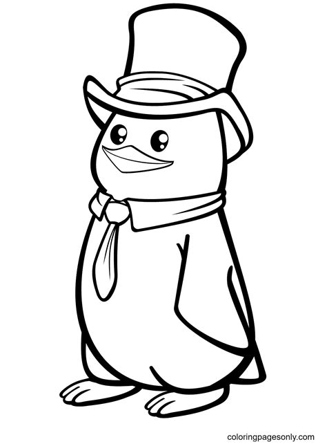 Penguin Coloring Template Wearing A Hat