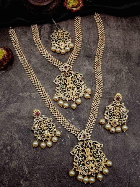 Premium Quality Laxmi Design Multi Colour AD Necklace Set Combo (Long ...