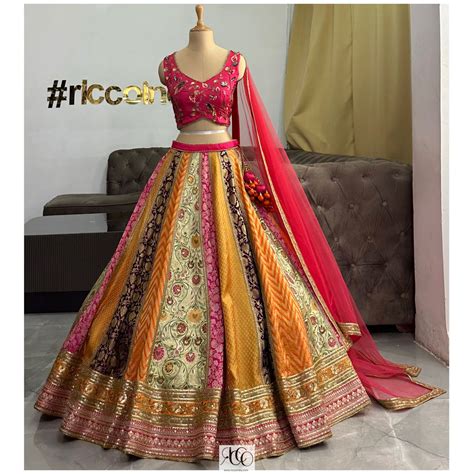 MULTI COLOURED BENARSI LEHENGA WITH EMBROIDERED TOP – Ricco India