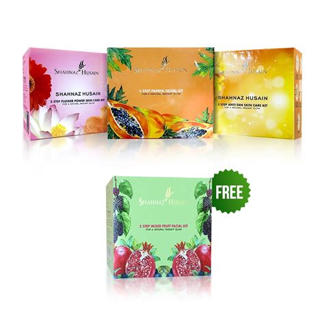 Shahnaz Husain 5 Step Combo Kit Free 5 Stepmix Fruit Facial Kit -200gm ...