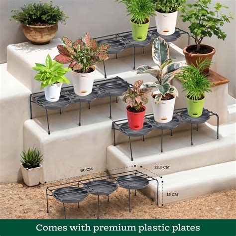 Metal Plant Stands with Drip-tray Holder - set of 4 – Ugaoo