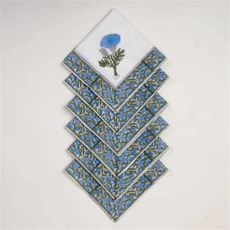 Buy Hand Block Printed Cotton Floral Blue Table Napkin – DMAASA