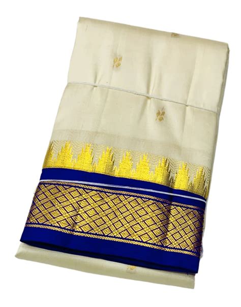 Pure Kanchipuram Silk Saree White Colour with Blue Border – Kumaran Silk