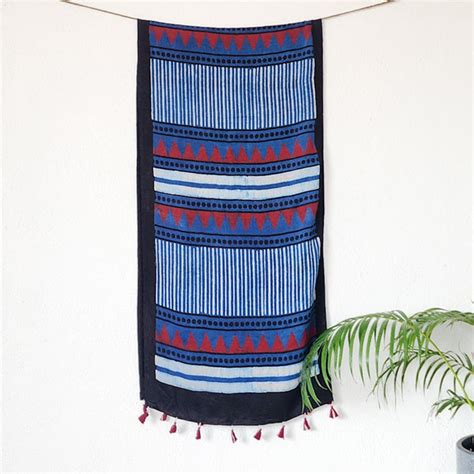 PASHTUSH - Modal Silk Rust Blue With Geometrical Border Design Stole ...