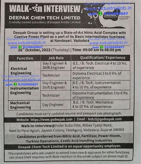 Deepak Chemtech Walk in interview for Electrical Instrumentation ...