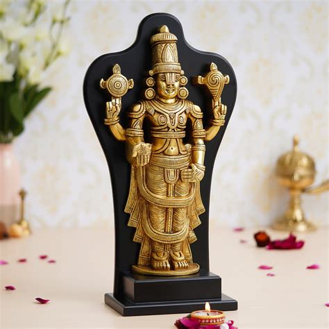 Decorative Lord Balaji Brass Handcrafted Statue on Wooden Base ...