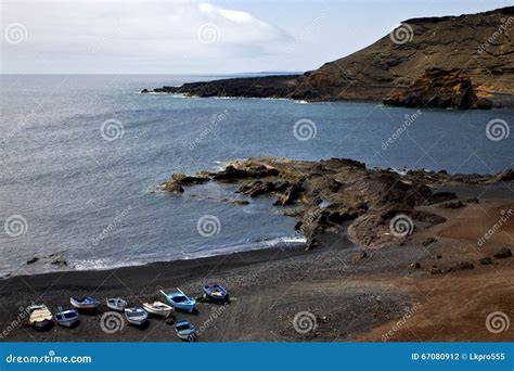 Boat Stone Atlantic Ocean Sky Water Lanzarote El Golfo Stock Photo ...