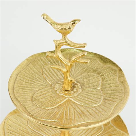 Handcrafted Aluminium Two Tier Bird Tray Decorative Jewelry & Dessert Stand