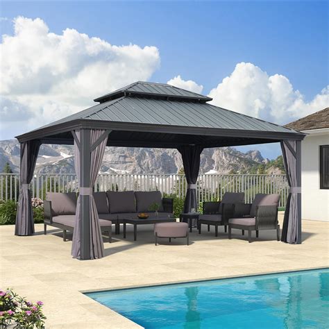 Amazon.com : PURPLE LEAF 13' X 15' Permanent Gazebo with Metal Roof ...