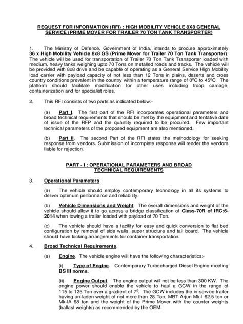 Fillable Online request for information (rfi) : high mobility vehicle ...