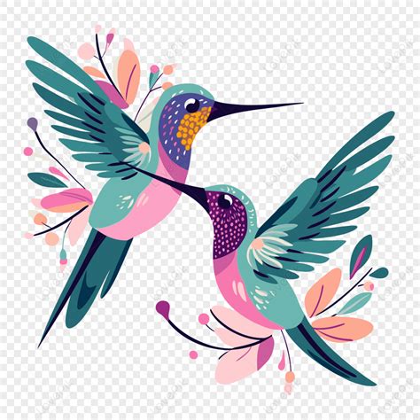 Hummingbirds Clipart Two Colorful Hummingbirds With Flower Leaves ...