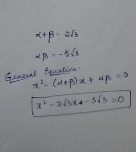 find the quadratic polynomial whose sum and product of zeroes Are ...