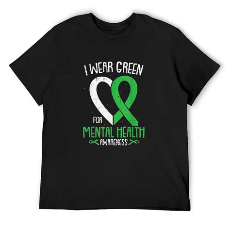 Mens I Wear Green For Mental Health Awareness Ribbon Warrior T-Shirt ...