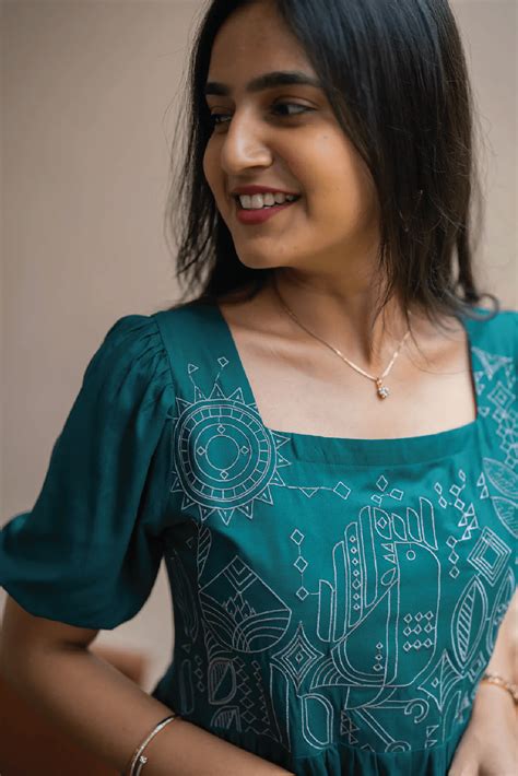 Deep Teal Falcon Trail Viscose Embroidery Dress – HAY!