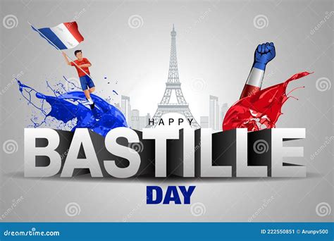 Happy Bastille Day. Vector Illustration Of French Man With Flag And 3d ...