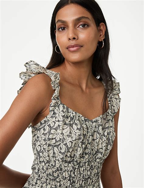 Buy Pure Cotton Printed Midi Tiered Dress at Marks & Spencer