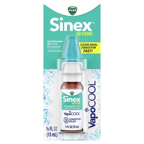 Vicks Sinex Severe VapoCOOL Sinus Decongestant Nasal Spray, 0.5 fl oz ...